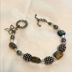 Hand Crafted silver, crystal and shell bracelet